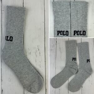 Polo Ralph Lauren Grey "Polo" Logo Spell Out Cotton Blend Ribbed Crew Socks